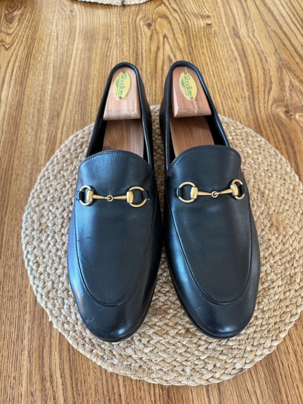 Gucci Black Leather Horsebit Loafers with Gold Hardware